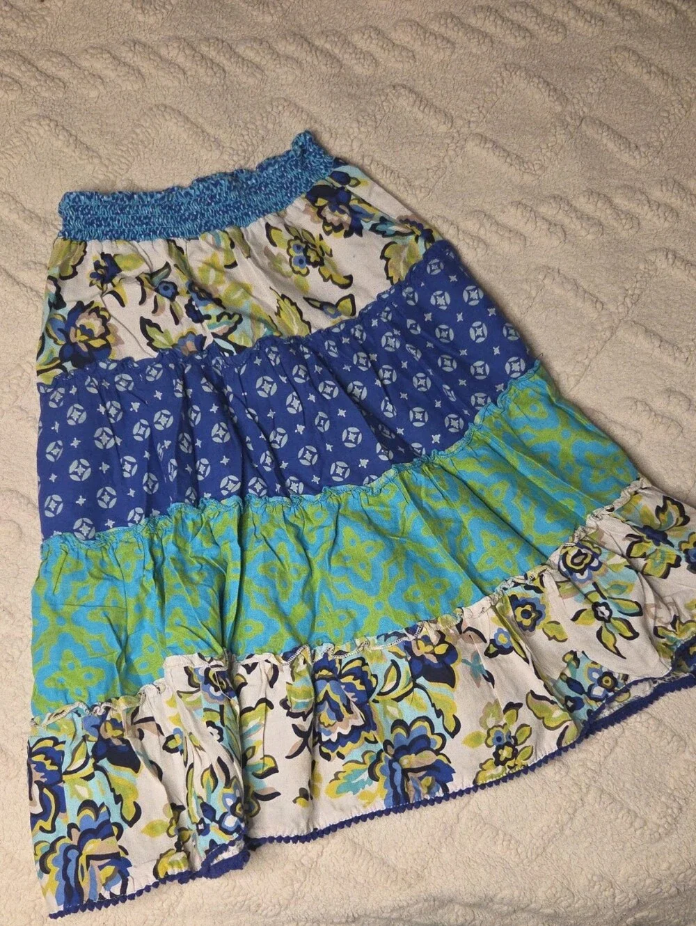 The Children's Place Blue, Aqua & White Tiered Floral Patchwork Skirt